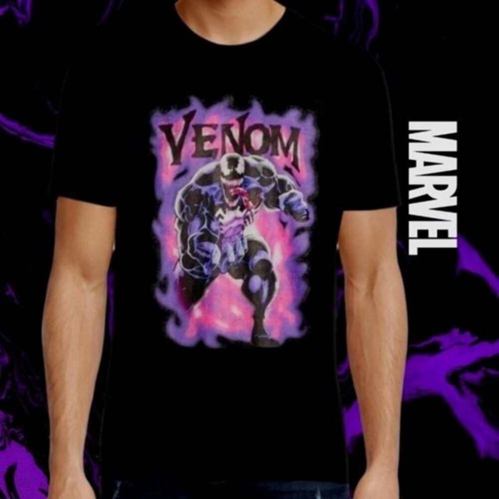 Marvel Comics Unisex Venom‎ Purple Ooze Airbrushed Poster Tee Black M